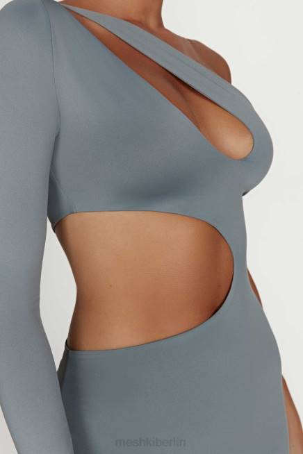 Kleidung Meshki Joyce Maxikleid mit Cut-Outs aus recyceltem Nylon helle Holzkohle 2F8B309