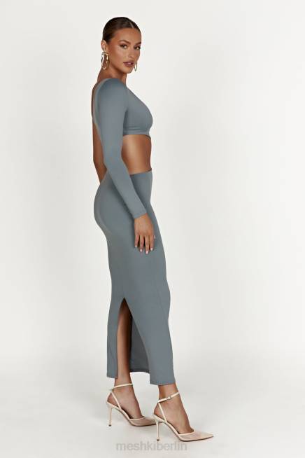 Kleidung Meshki Joyce Maxikleid mit Cut-Outs aus recyceltem Nylon helle Holzkohle 2F8B309