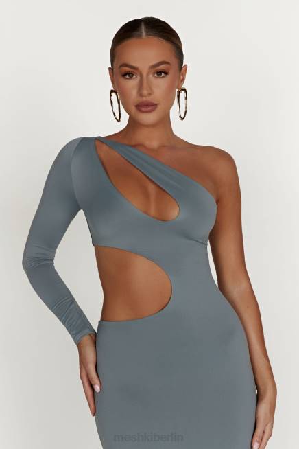 Kleidung Meshki Joyce Maxikleid mit Cut-Outs aus recyceltem Nylon helle Holzkohle 2F8B309