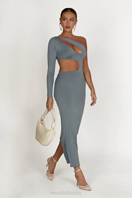 Kleidung Meshki Joyce Maxikleid mit Cut-Outs aus recyceltem Nylon helle Holzkohle 2F8B309