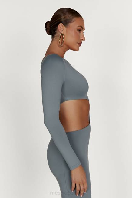 Kleidung Meshki Joyce Maxikleid mit Cut-Outs aus recyceltem Nylon helle Holzkohle 2F8B309