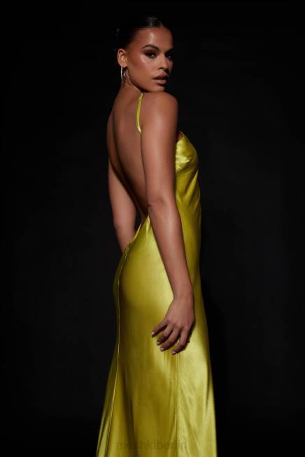Kleidung Meshki Lucia Satin-Maxikleid mit Cut-Outs Chartreuse 2F8B530