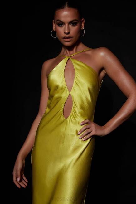 Kleidung Meshki Lucia Satin-Maxikleid mit Cut-Outs Chartreuse 2F8B530