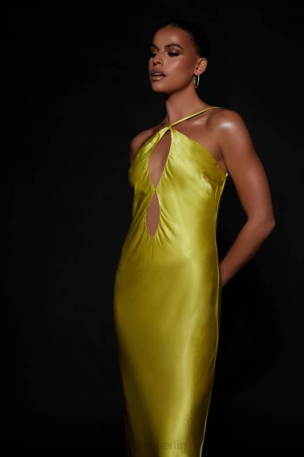 Kleidung Meshki Lucia Satin-Maxikleid mit Cut-Outs Chartreuse 2F8B530