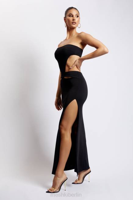 Kleidung Meshki Marissa – trägerloses Maxikleid mit Taillenband Schwarz 2F8B648