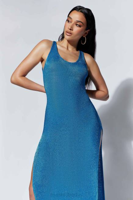 Kleidung Meshki Maryam-Strick-Maxikleid mit seitlichem Schlitz azurblau 2F8B637