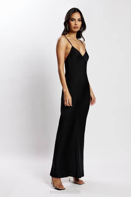 Kleidung Meshki Maxikleid aus Baily-Satin Schwarz 2F8B555