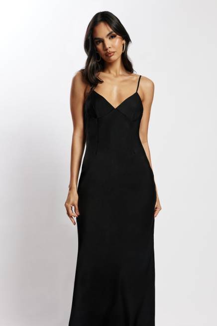 Kleidung Meshki Maxikleid aus Baily-Satin Schwarz 2F8B555