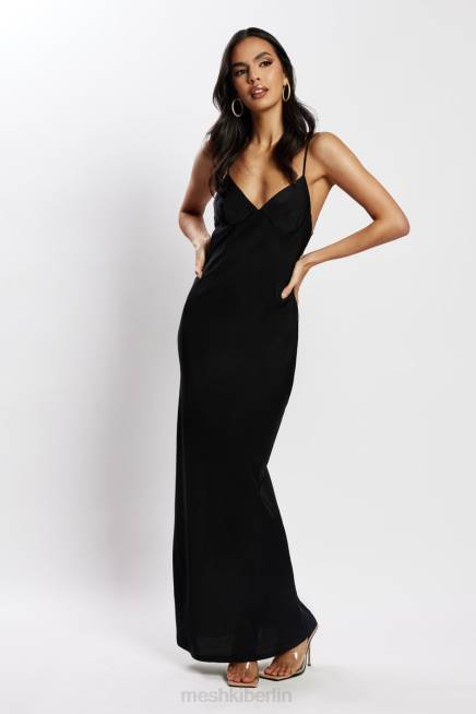 Kleidung Meshki Maxikleid aus Baily-Satin Schwarz 2F8B555