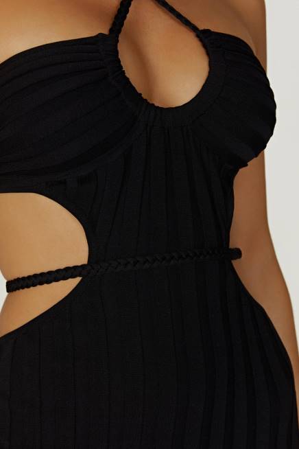 Kleidung Meshki Minerva-Strick-Maxikleid mit Cut-Outs Schwarz 2F8B290