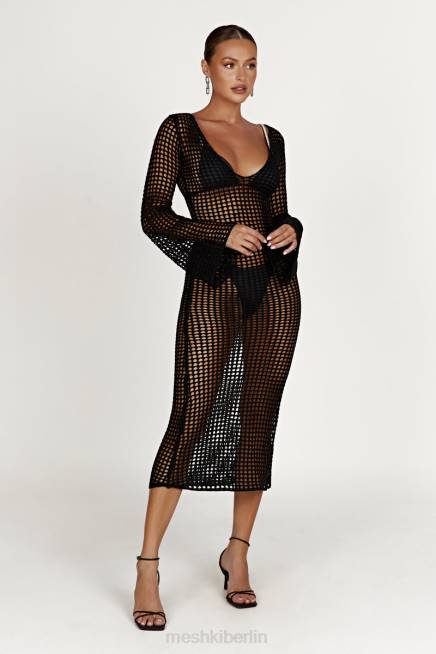Kleidung Meshki Murphy-Häkel-Maxikleid mit langen Ärmeln Schwarz 2F8B740