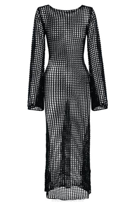 Kleidung Meshki Murphy-Häkel-Maxikleid mit langen Ärmeln Schwarz 2F8B740