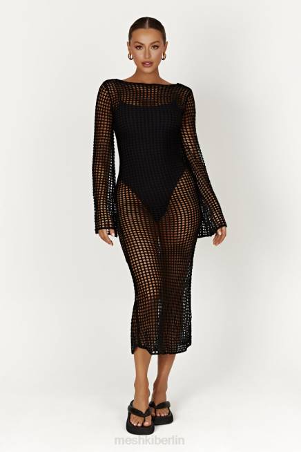 Kleidung Meshki Murphy-Häkel-Maxikleid mit langen Ärmeln Schwarz 2F8B740