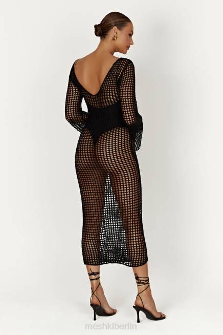 Kleidung Meshki Murphy-Häkel-Maxikleid mit langen Ärmeln Schwarz 2F8B740