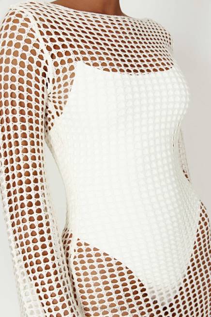 Kleidung Meshki Murphy-Häkel-Maxikleid mit langen Ärmeln Weiß 2F8B500