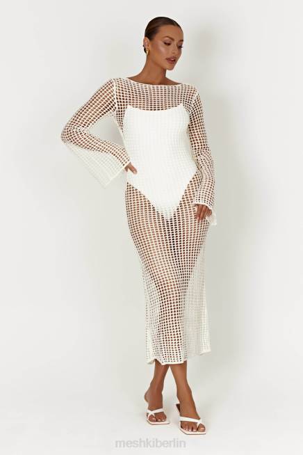 Kleidung Meshki Murphy-Häkel-Maxikleid mit langen Ärmeln Weiß 2F8B500