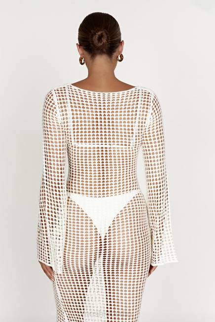 Kleidung Meshki Murphy-Häkel-Maxikleid mit langen Ärmeln Weiß 2F8B500