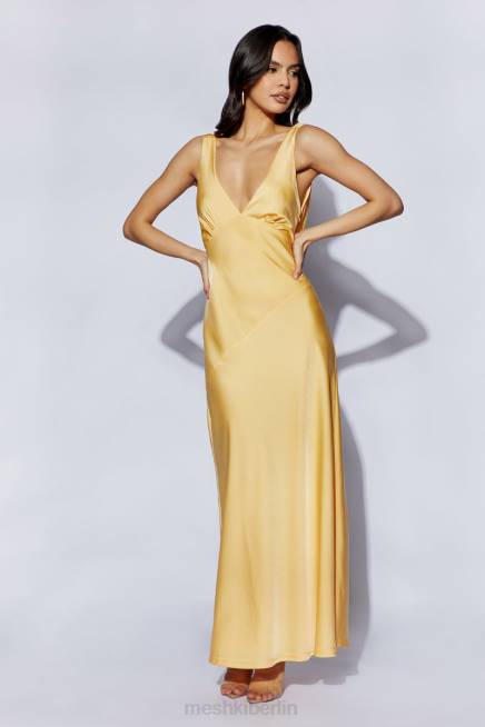 Kleidung Meshki Nadia Maxi-Satinkleid mit Wasserfallausschnitt hinten Zitrone 2F8B11