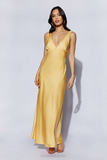 Kleidung Meshki Nadia Maxi-Satinkleid mit Wasserfallausschnitt hinten Zitrone 2F8B11