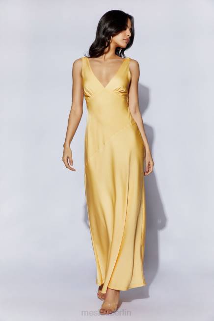 Kleidung Meshki Nadia Maxi-Satinkleid mit Wasserfallausschnitt hinten Zitrone 2F8B11