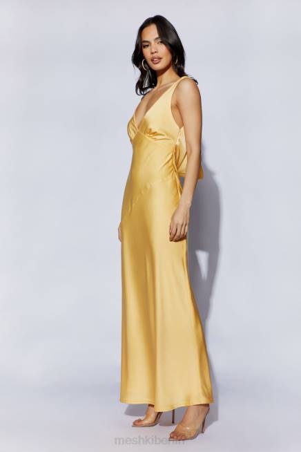 Kleidung Meshki Nadia Maxi-Satinkleid mit Wasserfallausschnitt hinten Zitrone 2F8B11