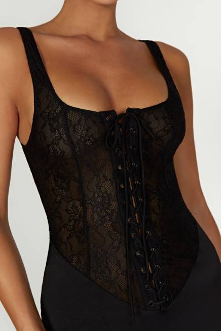 Kleidung Meshki Octavia Spitzen-Korsett-Maxikleid Schwarz 2F8B266