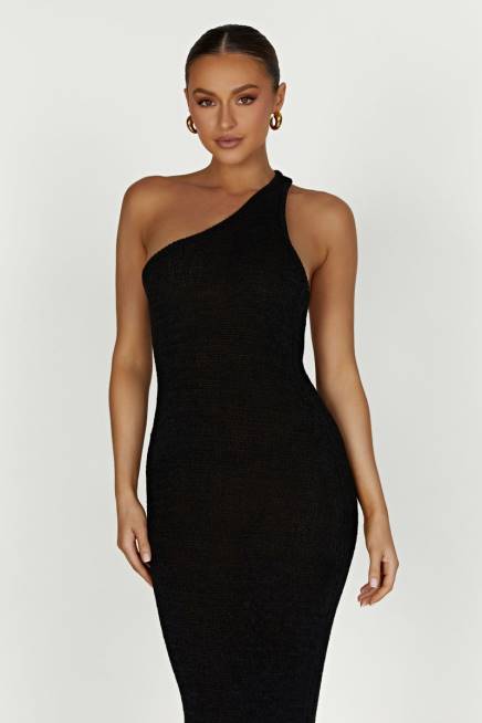 Kleidung Meshki Paisley-Maxikleid mit One-Shoulder-Strick Schwarz 2F8B224