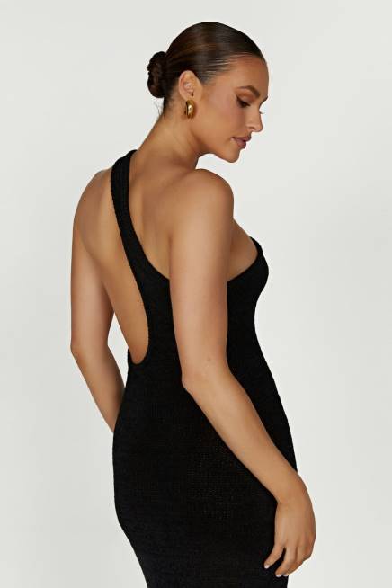 Kleidung Meshki Paisley-Maxikleid mit One-Shoulder-Strick Schwarz 2F8B224