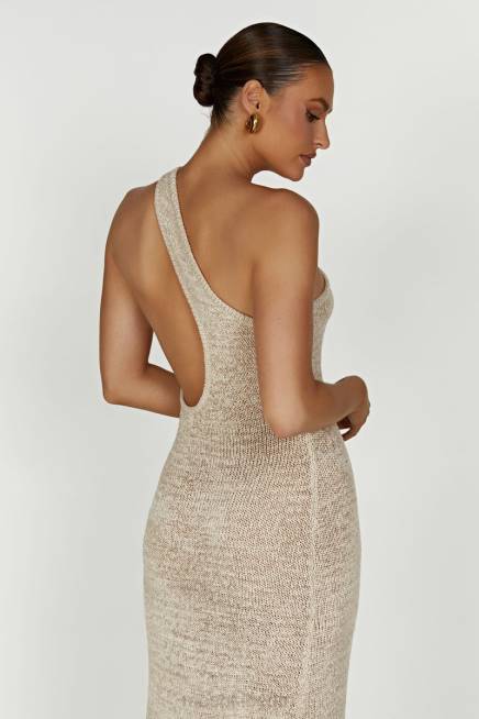 Kleidung Meshki Paisley-Maxikleid mit One-Shoulder-Strick Weizen 2F8B459