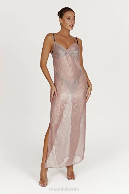 Kleidung Meshki Phoebe schillerndes Maxikleid Taupe 2F8B572