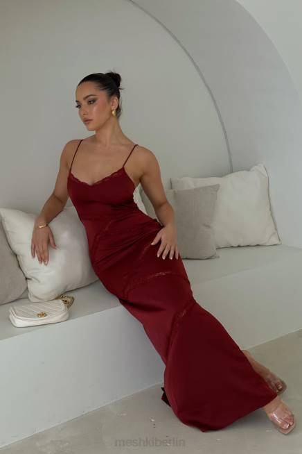 Kleidung Meshki Prue-Maxikleid aus gespleißter Spitze Kirschschokolade 2F8B508