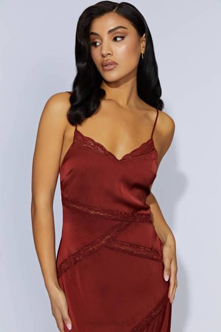 Kleidung Meshki Prue-Maxikleid aus gespleißter Spitze Kirschschokolade 2F8B508