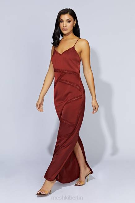 Kleidung Meshki Prue-Maxikleid aus gespleißter Spitze Kirschschokolade 2F8B508