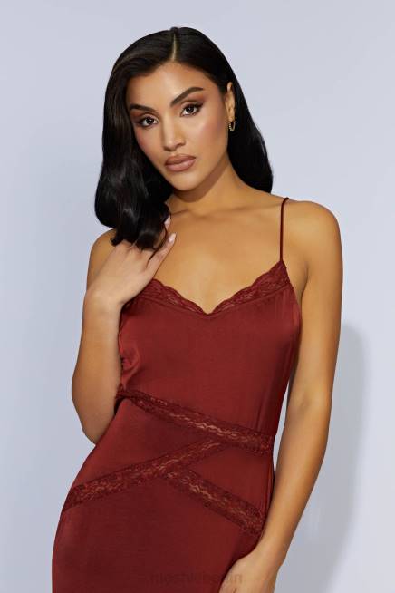 Kleidung Meshki Prue-Maxikleid aus gespleißter Spitze Kirschschokolade 2F8B508