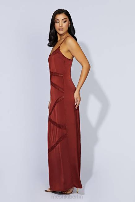 Kleidung Meshki Prue-Maxikleid aus gespleißter Spitze Kirschschokolade 2F8B508