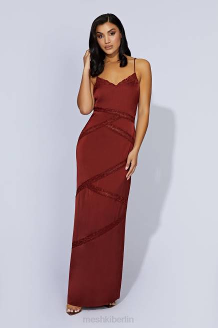 Kleidung Meshki Prue-Maxikleid aus gespleißter Spitze Kirschschokolade 2F8B508