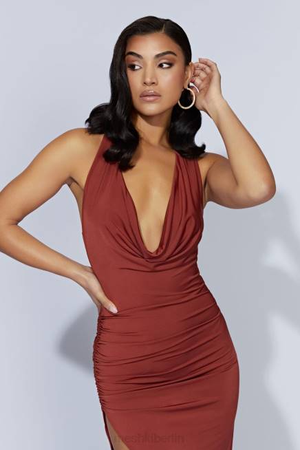 Kleidung Meshki Renata Maxikleid mit Wasserfallausschnitt Kirschschokolade 2F8B509
