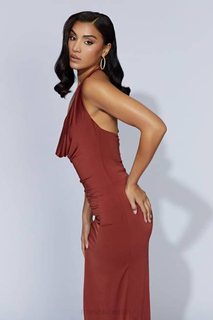 Kleidung Meshki Renata Maxikleid mit Wasserfallausschnitt Kirschschokolade 2F8B509
