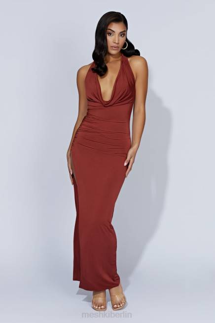 Kleidung Meshki Renata Maxikleid mit Wasserfallausschnitt Kirschschokolade 2F8B509