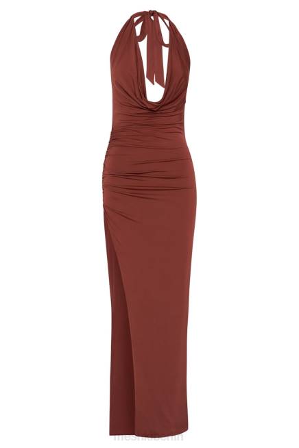 Kleidung Meshki Renata Maxikleid mit Wasserfallausschnitt Kirschschokolade 2F8B509