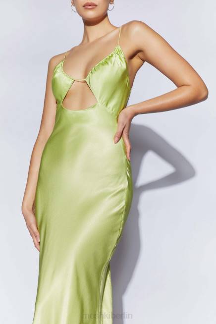 Kleidung Meshki Sadie Maxi-Trägerkleid aus Satin mit Neckholder und Rüschen Pistaziengrün 2F8B544