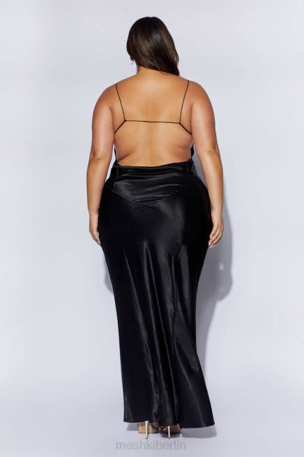 Kleidung Meshki Sadie Maxi-Trägerkleid aus Satin mit Neckholder und Rüschen Schwarz 2F8B629