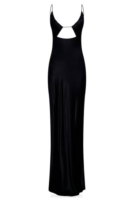 Kleidung Meshki Sadie Maxi-Trägerkleid aus Satin mit Neckholder und Rüschen Schwarz 2F8B629