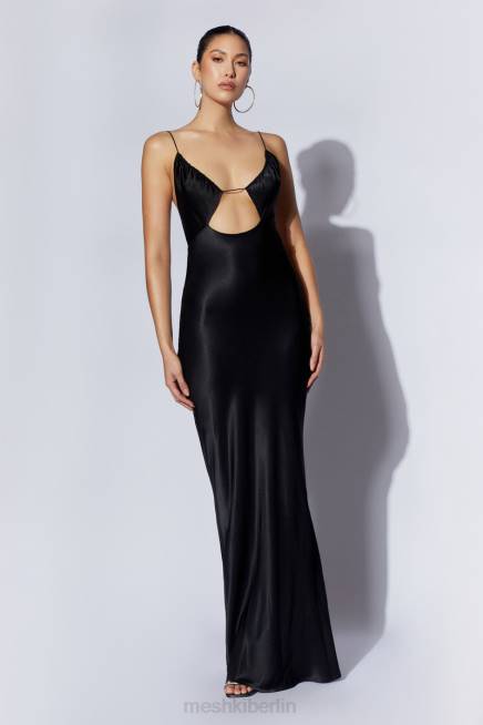Kleidung Meshki Sadie Maxi-Trägerkleid aus Satin mit Neckholder und Rüschen Schwarz 2F8B629