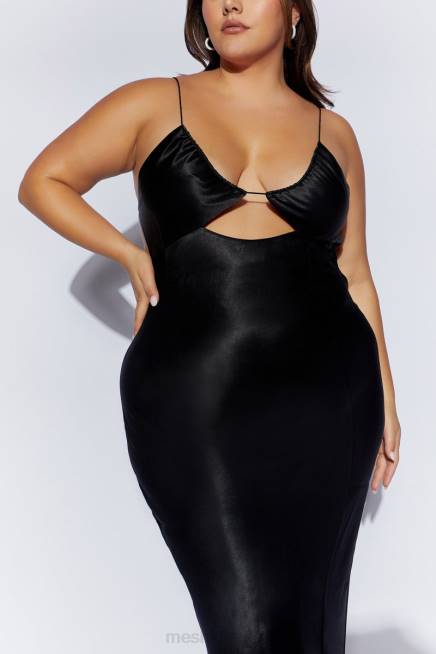 Kleidung Meshki Sadie Maxi-Trägerkleid aus Satin mit Neckholder und Rüschen Schwarz 2F8B629