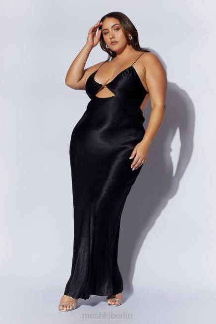 Kleidung Meshki Sadie Maxi-Trägerkleid aus Satin mit Neckholder und Rüschen Schwarz 2F8B629