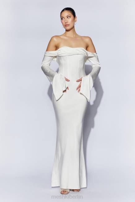Kleidung Meshki Schulterfreies Maxikleid mit Wasserfallausschnitt von Giselle Weiß 2F8B40