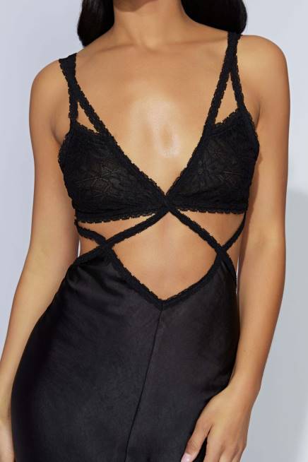 Kleidung Meshki Seraphine-Spitzen-Maxikleid Schwarz 2F8B692