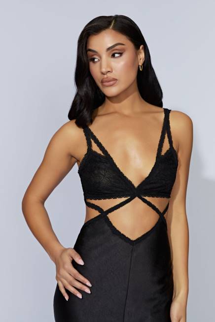 Kleidung Meshki Seraphine-Spitzen-Maxikleid Schwarz 2F8B692