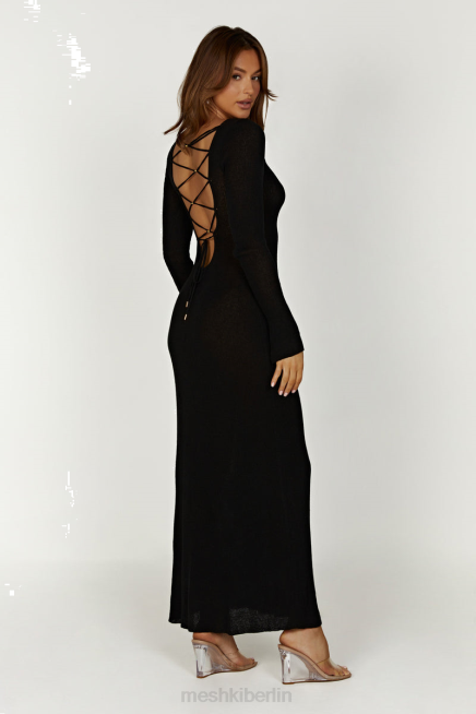 Kleidung Meshki Talia Maxi-Strickkleid mit offenem Rücken Schwarz 2F8B276